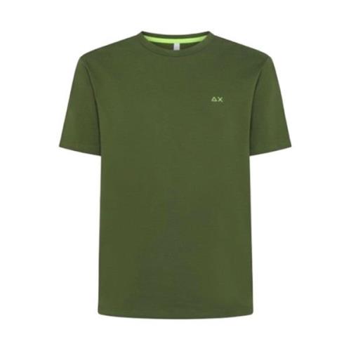 Effen Groene Korte Mouw T-Shirt Sun68 , Green , Heren