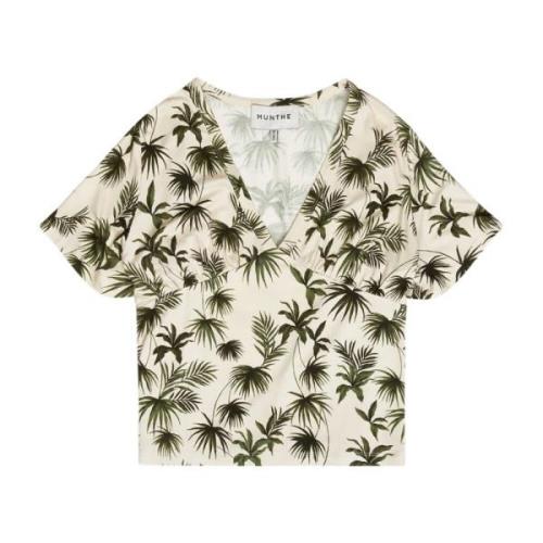 Olijfprint korte mouwen blouse Munthe , Multicolor , Dames