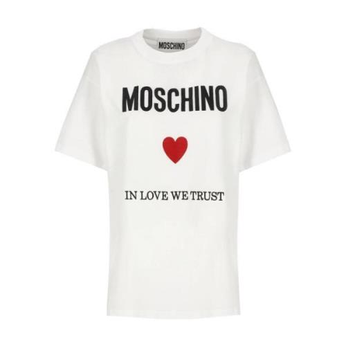 Dames Wit Katoenen T-shirt Liefde Vertrouwen Moschino , White , Dames