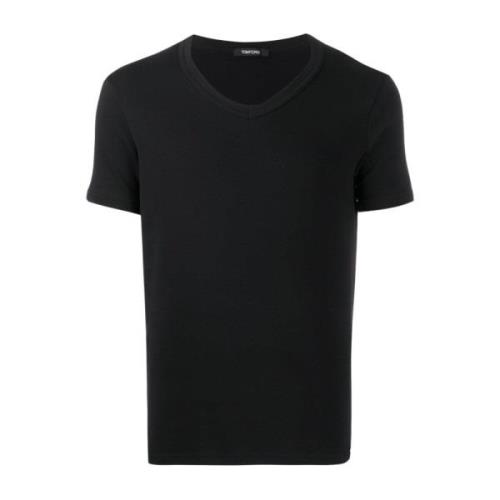Zwart Katoenen V-Hals T-Shirt Tom Ford , Black , Heren
