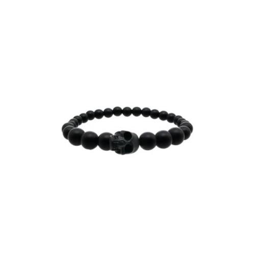 Skull Parel Mat Zwart Armband Alexander McQueen , Black , Heren