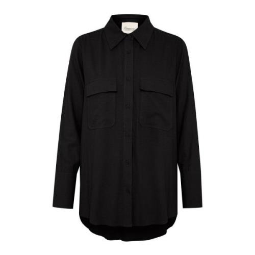 Zwarte Linnen Blend Shirt met Zakken My Essential Wardrobe , Black , D...