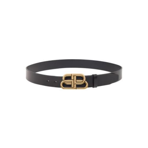 Interlocked BB Logo Zwart Leren Riem Balenciaga , Black , Heren