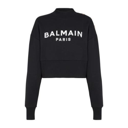 Katoenen cropped sweatshirt met logoprint Balmain , Black , Dames