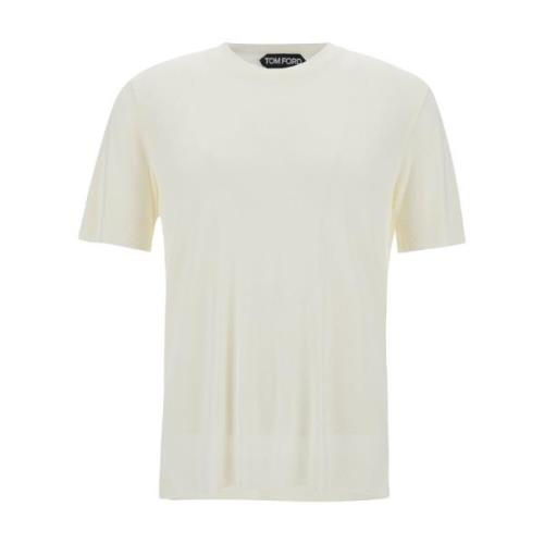 Witte Crewneck T-shirt Lyocell Mix Tom Ford , White , Heren