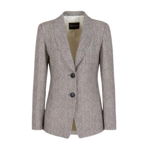 Witte Herringbone Blazer Emporio Armani , Gray , Dames