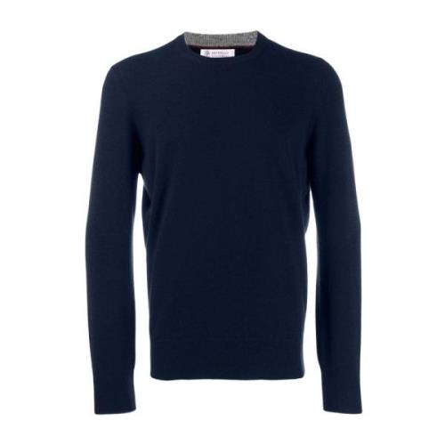 Luxe Crew Neck Trui voor Mannen Brunello Cucinelli , Blue , Heren