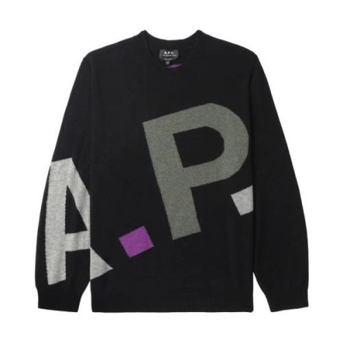 Zwarte Tricolour Sweater met Geribbelde Boorden A.p.c. , Black , Heren