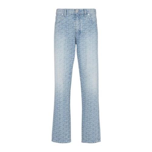 Monogrammed jacquard denim jeans Balmain , Blue , Heren