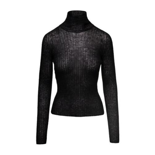 Zwarte Mohair Cote Plate Sweaters Saint Laurent , Black , Dames