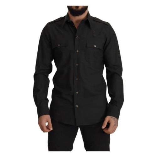 Donkergroene Slim Fit Katoenen Overhemd Dolce & Gabbana , Black , Here...