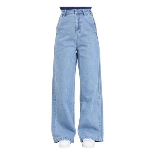 Denim Jeans Blauw 3 Strepen Adidas Originals , Blue , Dames