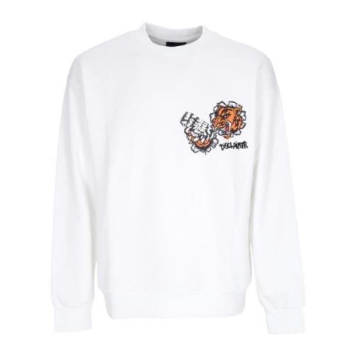 Tiger Crewneck Sweatshirt Wit Streetwear Disclaimer , White , Heren