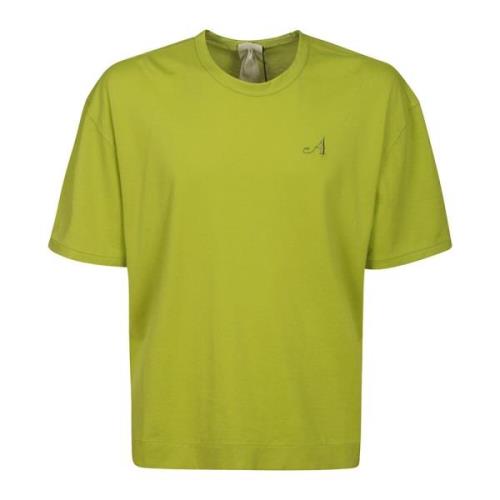 Katoenen Gebreid T-shirt met Zijdetail Ten C , Green , Heren