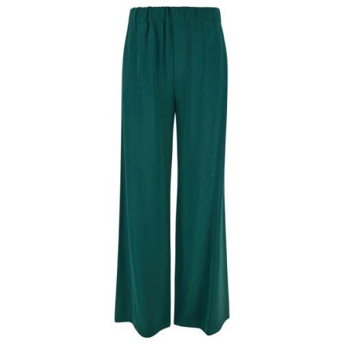 Wide Trousers Plain Units , Green , Dames