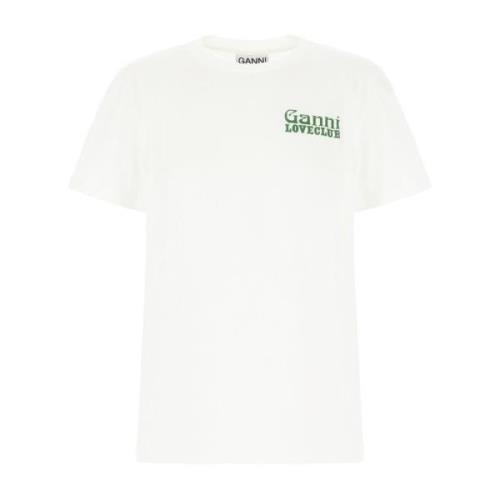 Casual Katoenen T-Shirt Ganni , White , Dames