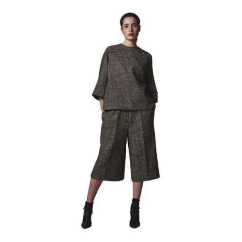 Elastische Taille Midi Rok Tweed Douuod Woman , Black , Dames
