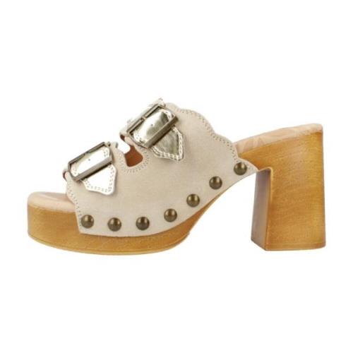 Stijlvolle Heeled Mules Sandaal Mtng , Beige , Dames