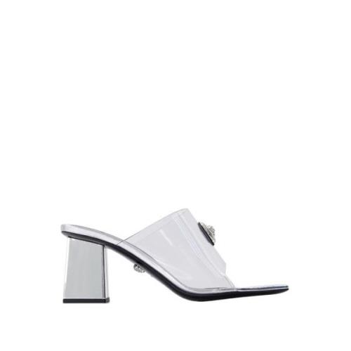 Zilveren PVC Slides met Vierkante Open Neus Versace , Gray , Dames