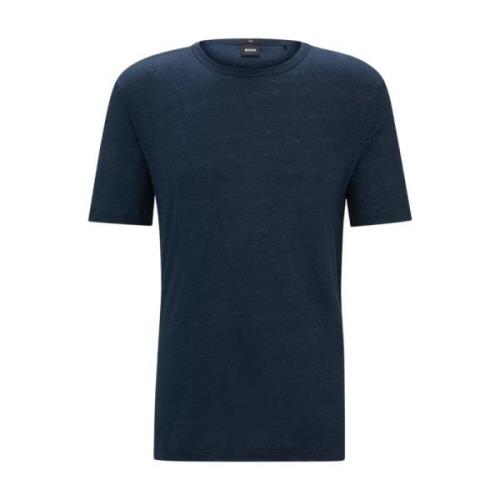 Linnen Regular-Fit Crew-Neck T-Shirt Navy Hugo Boss , Blue , Heren
