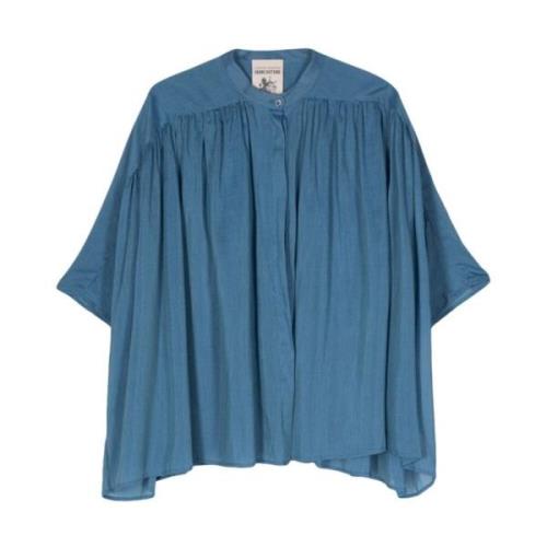 Blauwe Verzamelde Details Shirt Semicouture , Blue , Dames