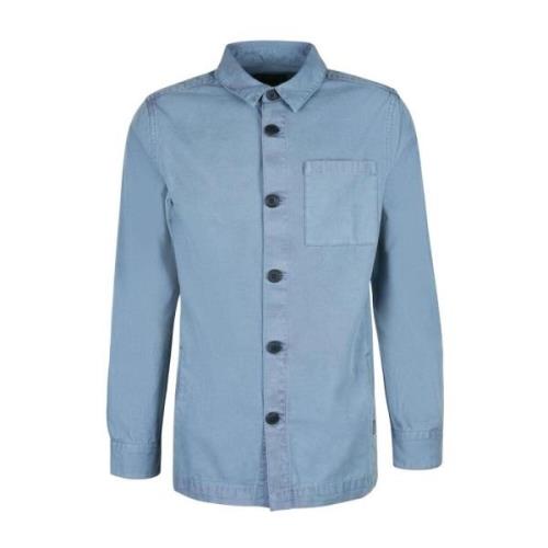 Gewassen Overshirt Blauw Canvas Franse Stijl Barbour , Blue , Heren