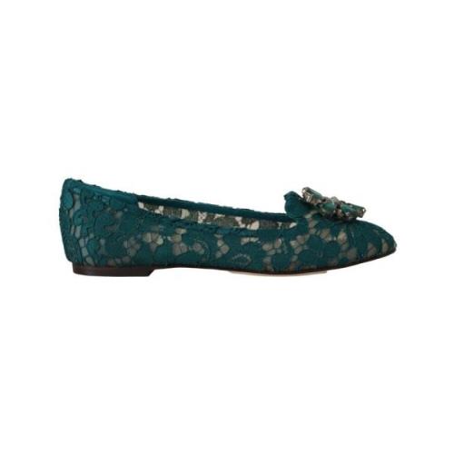 Kanten Valley Flats Kristallen Gesp Dolce & Gabbana , Green , Dames