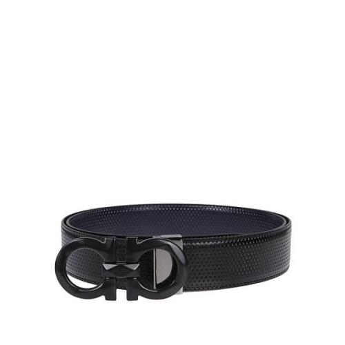 Zwarte Leren Riem met Iconisch Logo en Kettingdetail Salvatore Ferraga...