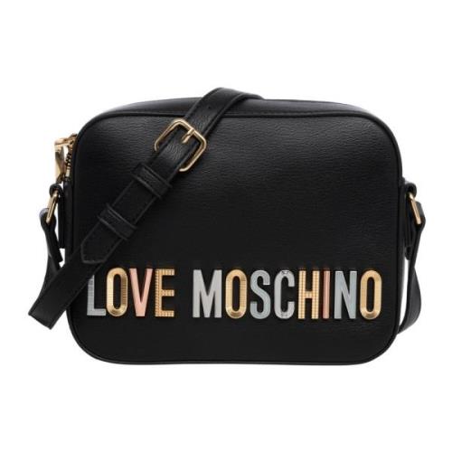 Logo Crossbody Tas met Rhinestones Love Moschino , Black , Dames