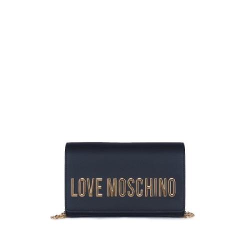 Zwarte schoudertas van eco-leer met metalen merklogo Love Moschino , B...