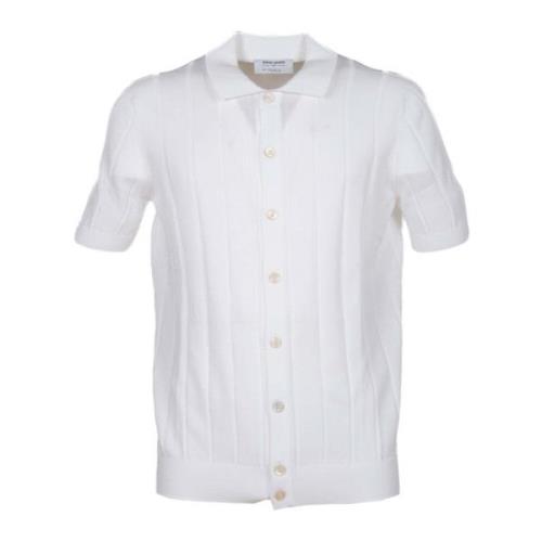 Geribbeld Katoenen Bowling Shirt Wit Gran Sasso , White , Heren
