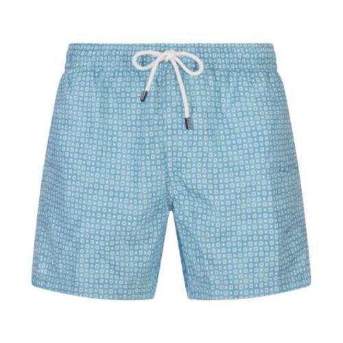 Blauwe zwemshorts met micro patroon Fedeli , Multicolor , Heren