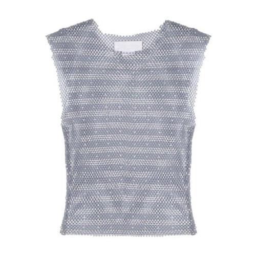 Blauwe Hemel Mouwloze Top met Kristaldecoratie Genny , Blue , Dames