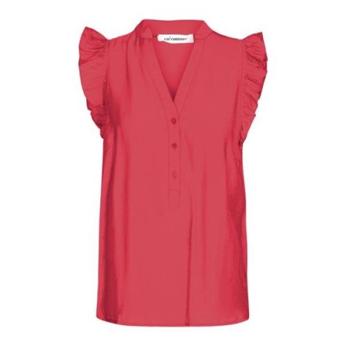 Frill Top Blouse met V-hals Co'Couture , Red , Dames