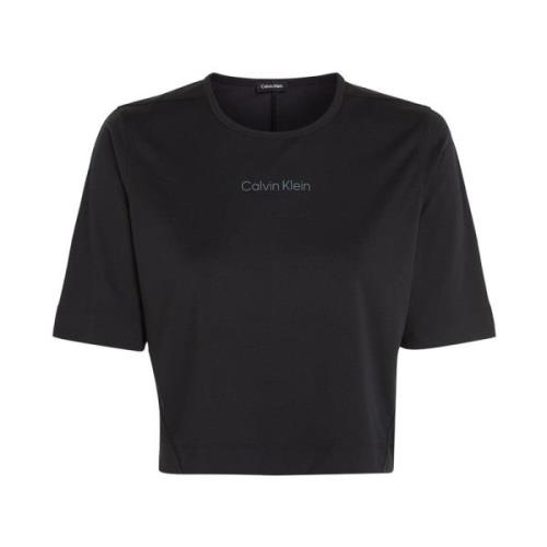 Minimalistische Elegantie: Zwarte Polyester T-shirt met Logo voor Dame...