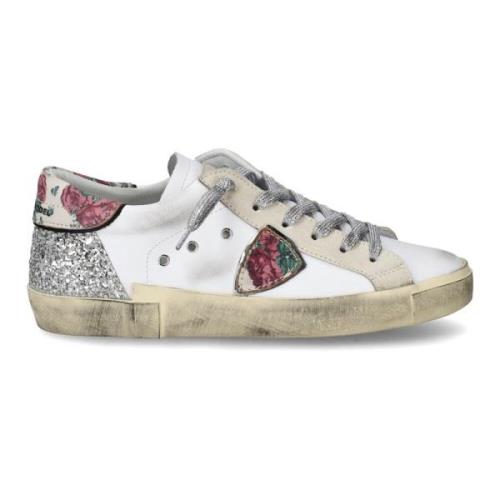 Glitter Bloemen Leren Sneakers Philippe Model , Multicolor , Dames