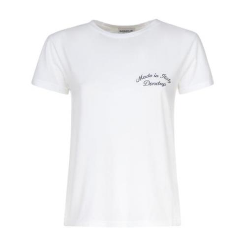 Witte Katoenen T-shirt Ronde Kraag Korte Mouwen Dondup , White , Dames