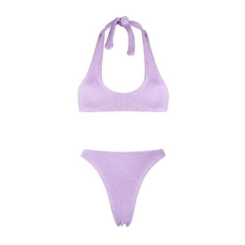 Lila Seersucker Halternek Bikini Set Reina Olga , Purple , Dames