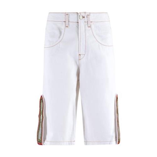 Witte Denim Baggy Shorts met Strass Bluemarble , White , Heren