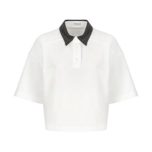 Wit Katoenen Poloshirt met Messing Details Brunello Cucinelli , White ...