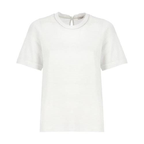 Gestreept katoenen T-shirt met ronde hals Peserico , White , Dames