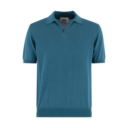 Turquoise V-hals Polo T-shirt Alpha Studio , Blue , Heren