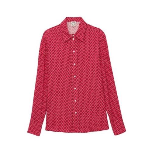 Roze Crepe Shirt met Leon Borduurwerk Ines De La Fressange Paris , Pin...