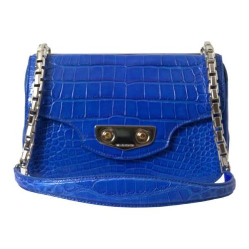 Elegante Blauwe Alligatorhuid Mini Schoudertas Balenciaga , Blue , Dam...