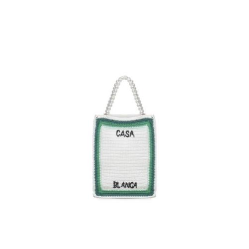 Gehaakte Groene Gestreepte Katoenen Tas Casablanca , White , Dames