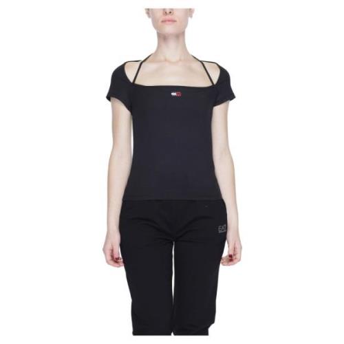 Ribbed Badge T-Shirt Lente/Zomer Collectie Tommy Jeans , Black , Dames