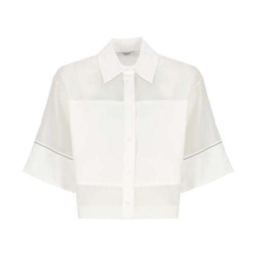 Witte Katoen Zijden Shirt Kraag Korte Mouwen Peserico , White , Dames