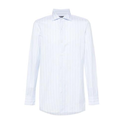 Blauw en wit gestreept overhemd Finamore , White , Heren