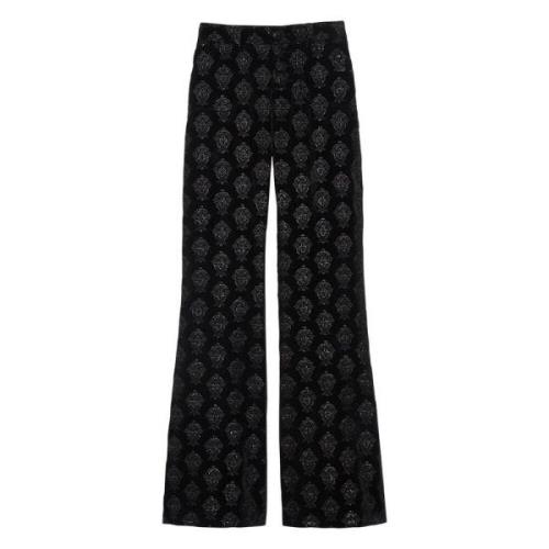 Zwarte Fluwelen Geborduurde Flare Broek Ines De La Fressange Paris , B...