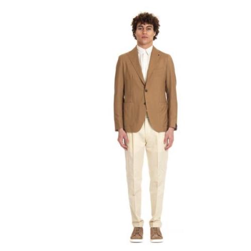 Kameel Wol Zijde Slim Fit Jas Tagliatore , Brown , Heren